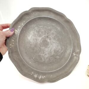 Stede‎ Pewter Plate 12" Vintage Dining Metalware Silver Gray Decor Renaissance